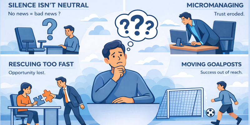 Hidden causes of self-doubt at work: silence, micromanagement, rescuing too fast and moving goalposts in engineering teams.