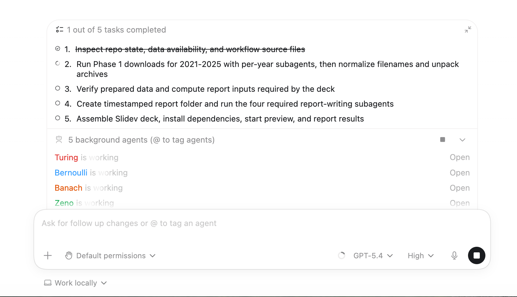 Execution plan and subagents statuses